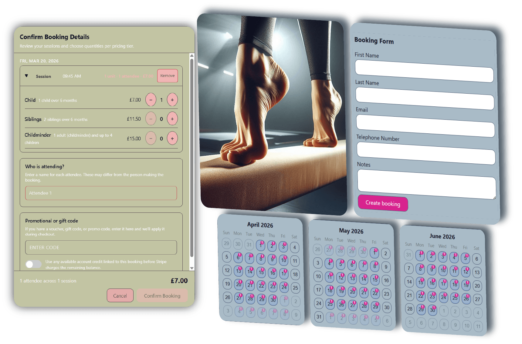 Schedule view for classes and playgroup sessions